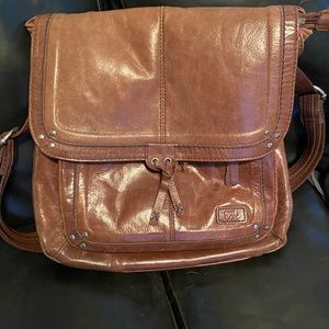 The Sak brown leather book bag.